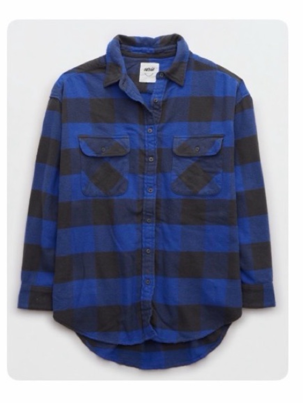 aerie Blue and Black Plaid Button-Up Shirt